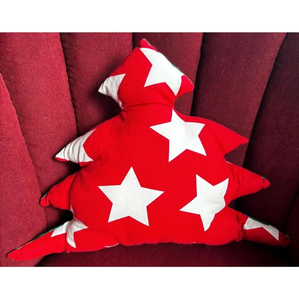 Handmade Tree Shaped Throw Pillow: Red and Green Holiday Home Decor